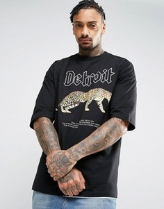 Oversize-футболка с принтом и рукавами до локтя ASOS - Черный