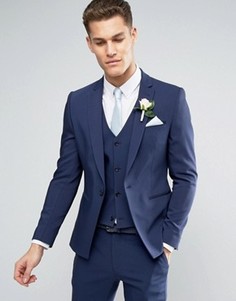 Темно-синий приталенный пиджак с ровным низом ASOS WEDDING - Темно-синий