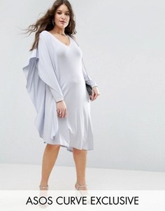 Асимметричное платье миди с одним рукавом и драпировкой ASOS CURVE - Серый