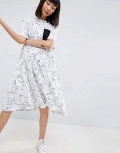 Платье с рисунками лиц ASOS WHITE - Мульти