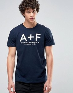 Темно-синяя обтягивающая футболка с аппликацией A+F Abercrombie &amp; Fitch - Темно-синий