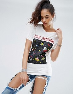 Футболка с галактическим принтом Love Moschino - Белый