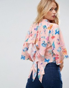 Розовый топ с цветочным принтом, открытой спиной завязкой ASOS - Мульти