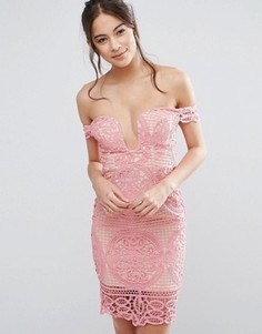 Платье мини с широким вырезом в форме сердца Love Triangle - Розовый