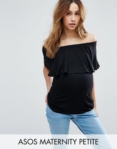 Топ с вырезом лодочкой и оборкой ASOS Maternity PETITE - Черный