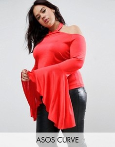 Топ из крепа с драпировкой на рукавах ASOS CURVE - Оранжевый