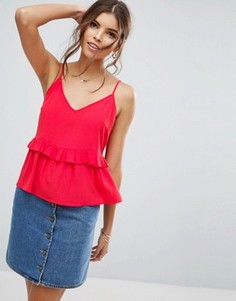 Мятый топ с оборкой на баске ASOS - Красный