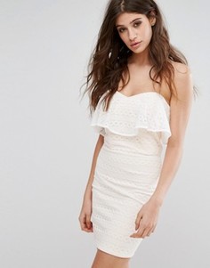 Кружевное платье-бандо мини Miss Selfridge - Белый