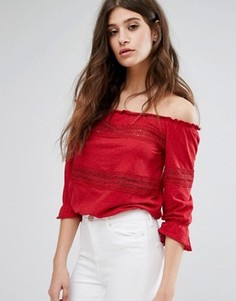 Топ с широким вырезом и отделкой кроше Miss Selfridge - Красный