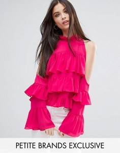 Топ с оборками и открытыми плечами Boohoo Petite - Розовый