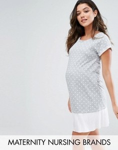 Трикотажное платье в горошек с плиссированным низом Gebe Maternity Nursing - Синий