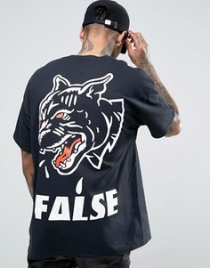 Oversize-футболка с принтом и надписью False на спине HNR LDN - Черный Honour