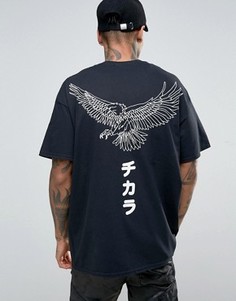 Свободная футболка с принтом орла на спине HNR LDN - Черный Honour