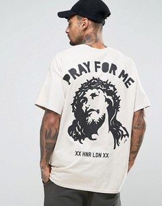 Oversize-футболка с принтом Pray for Me HNR LDN - Бежевый Honour