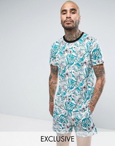 Синяя футболка с лиственным принтом Reclaimed Vintage Inspired Ringer - Синий