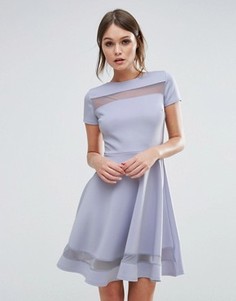 Короткое приталенное платье с сетчатыми вставками Club L - Синий