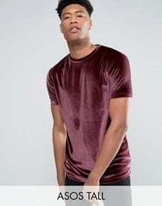 Темно-боровая велюровая футболка удлиненного кроя ASOS TALL - Красный