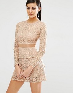 Кружевное короткое приталенное платье с сетчатой вставкой Missguided - Рыжий