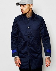 Темно-синее пальто с контрастной отделкой на рукавах Diesel J-Mac - Темно-синий