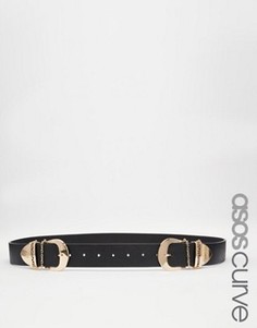 Ремень с двойной пряжкой в стиле вестерн ASOS CURVE - Черный