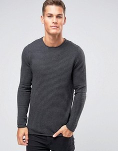 Меланжевый вязаный джемпер в рубчик Selected Homme - Серый