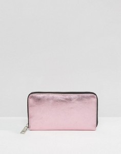 Кожаный кошелек цвета металлик на молнии ASOS - Розовый