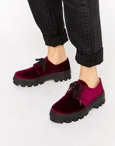Бархатные туфли на плоской подошве со шнуровкой ASOS MELANIE - Красный