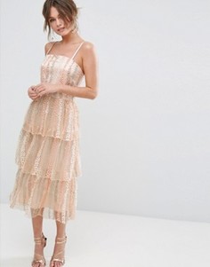 Платье миди на лямках с ярусной юбкой True Violet - Розовый