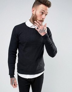 Полушерстяной облегающий джемпер в рубчик ASOS - Черный