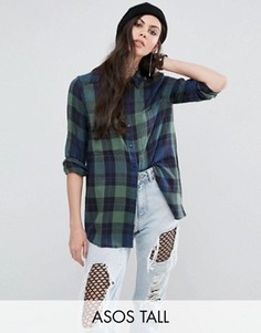 Зелено-синяя рубашка бойфренда в клетку ASOS TALL - Мульти
