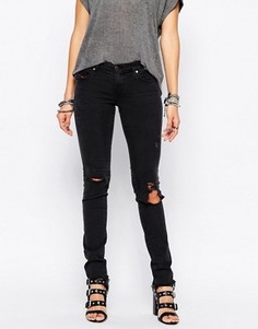 Джинсы скинни с заниженной талией и потертостями Diesel Skinzee - Синий