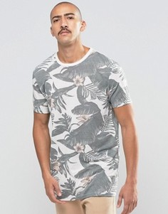 Удлиненная футболка с цветочным принтом из ткани с добавлением льна ASOS - Белый