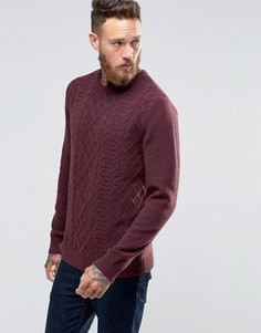 Бордовый джемпер из овечьей шерсти с узором косичка ASOS - Красный
