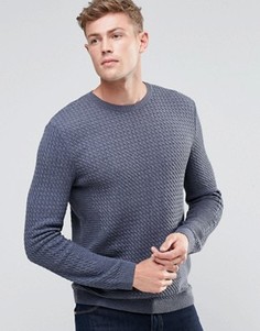Вязаный джемпер с узором косичка и отделкой в рубчик ASOS - Синий