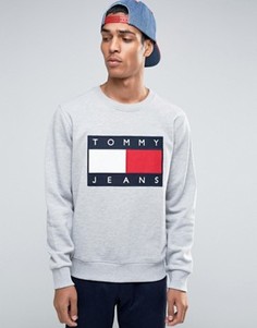 Серый меланжевый свитшот с круглым вырезом в стиле 90-х Tommy Jeans - Серый
