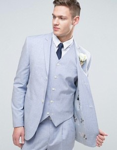 Узкий голубой пиджак с цветочным принтом на подкладке ASOS WEDDING - Синий
