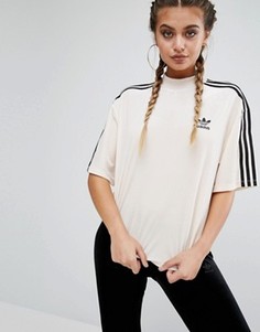 Бархатная футболка с тремя полосками adidas - Кремовый