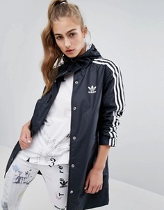 Куртка-дождевик с полосками и капюшоном adidas - Черный