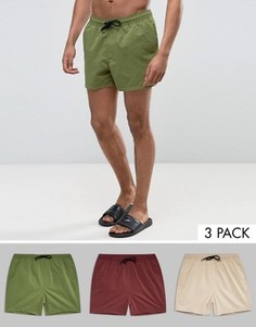 3 пары коротких шортов для плавания (хаки/сливовые/бежевые) ASOS - СКИДКА - Мульти