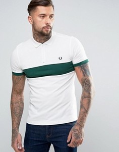 Белая узкая футболка-поло на молнии со вставкой на груди Fred Perry - Белый