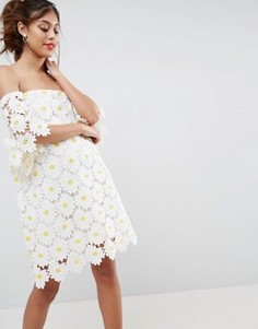 Платье мини с лифом-бандо и вышивкой цветов ASOS - Мульти