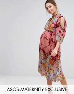 Платье миди с оборками и цветочным принтом ASOS Maternity - Мульти