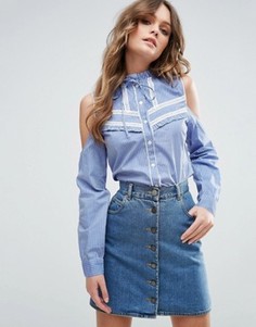 Рубашка в полоску с кружевными вставками ASOS - Мульти
