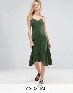 Сарафан миди на пуговицах с удлиненным краем ASOS TALL - Зеленый