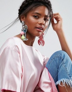 Серьги-подвески с омаром и коктейлем ASOS - Мульти