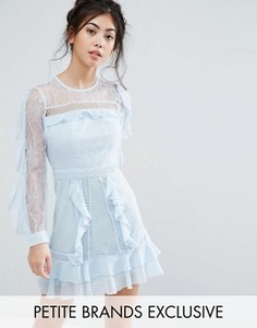 Кружевное платье с длинными рукавами и оборками True Decadence Petite - Синий