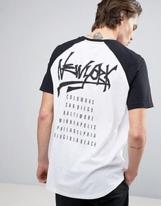 Длинная футболка с принтом New York на спине и контрастными рукавами-реглан ASOS - Белый