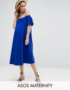 Платье миди с открытыми плечами ASOS Maternity - Синий