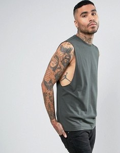 Зеленая футболка-безрукавка с заниженными проймами ASOS - Зеленый