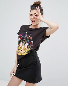 Футболка с котом и цветами Monki - Черный
